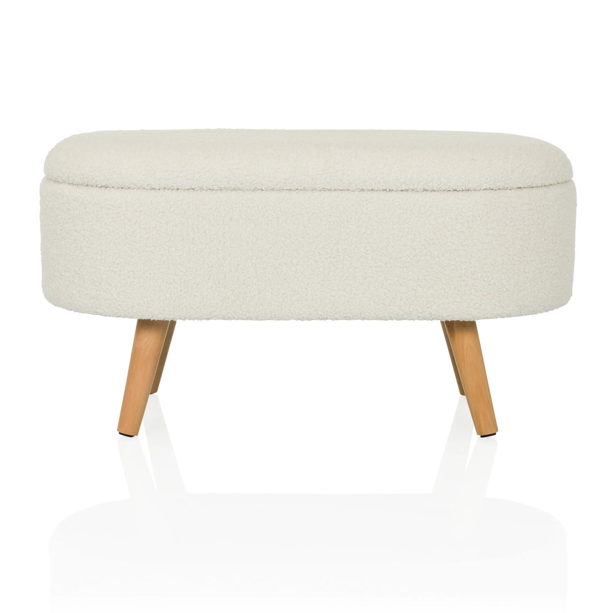White bench STORIANO with textured fabric upholstery and four wooden legs by hjh LIVING – 360-degree view (front view 0°)