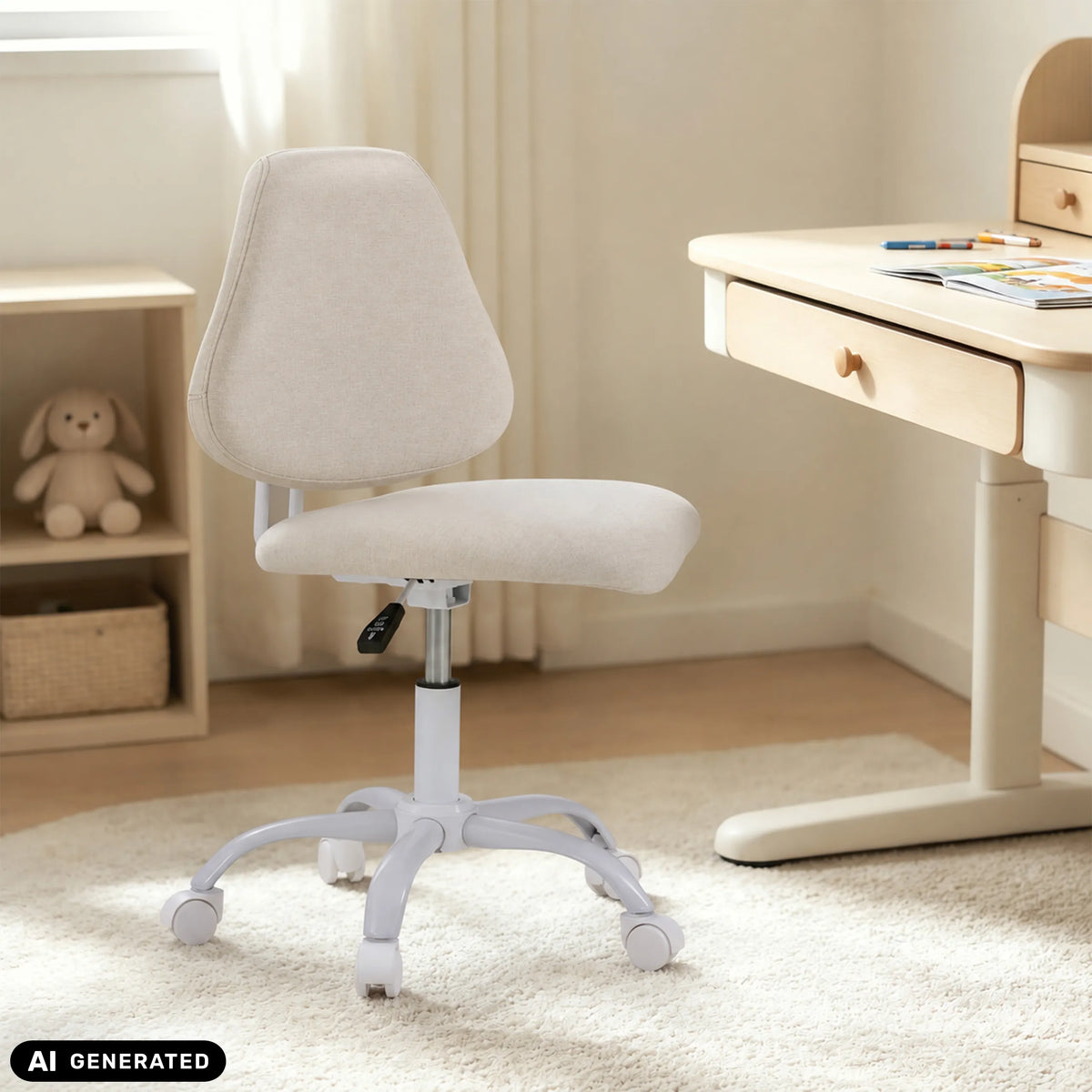 Beige Lumikid swivel chair for children with castors and gas lift by hjh OFFICE (AI-generated image)
