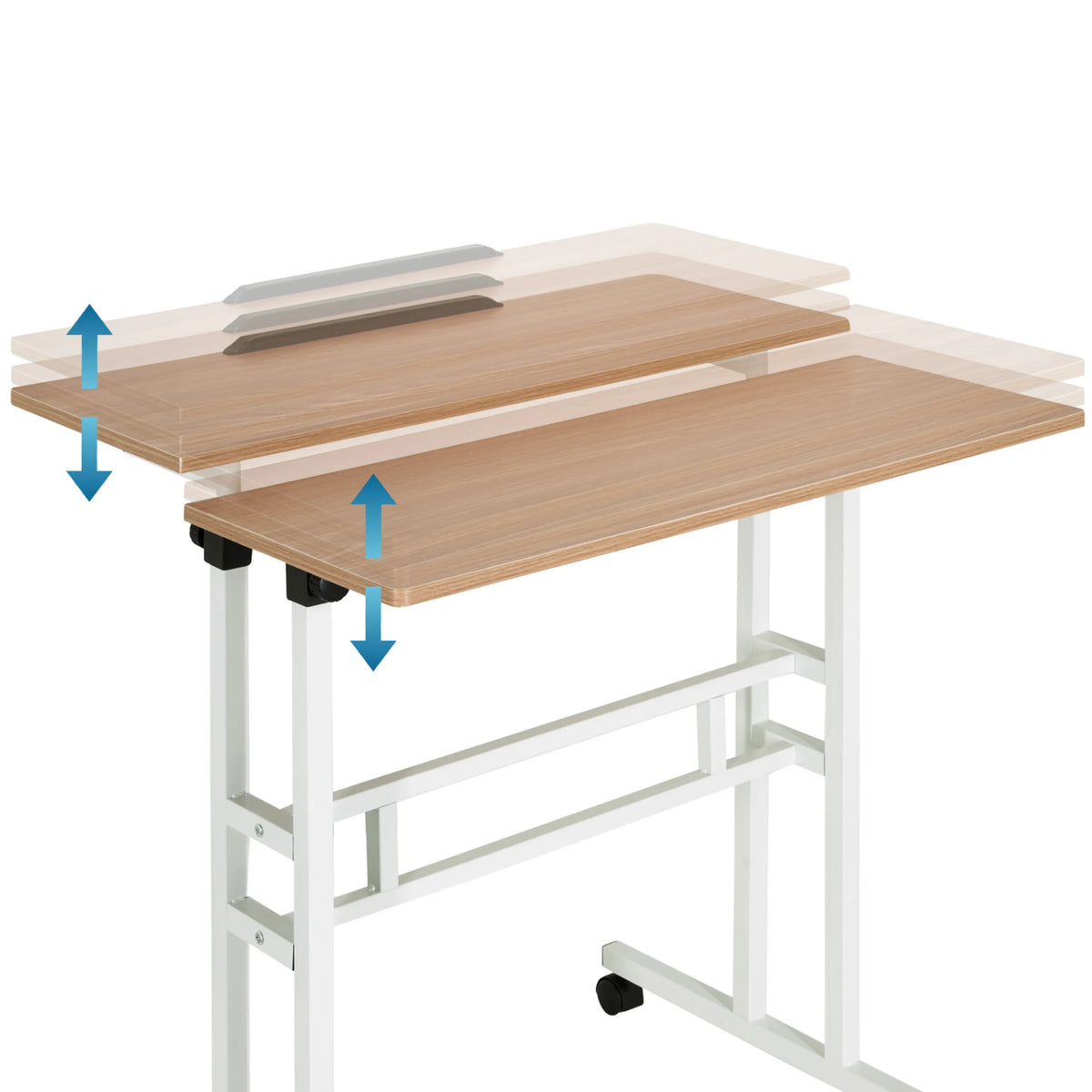 Height-adjustable tabletop of the WORKSTATION I standing desk in oak and white by hjh OFFICE
