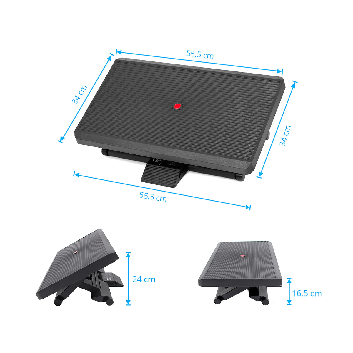 Dimensional drawing of the Footrest PIEDINO STRIPE PRO with 55.5 × 34 cm and a height up to 24 cm by hjh OFFICE