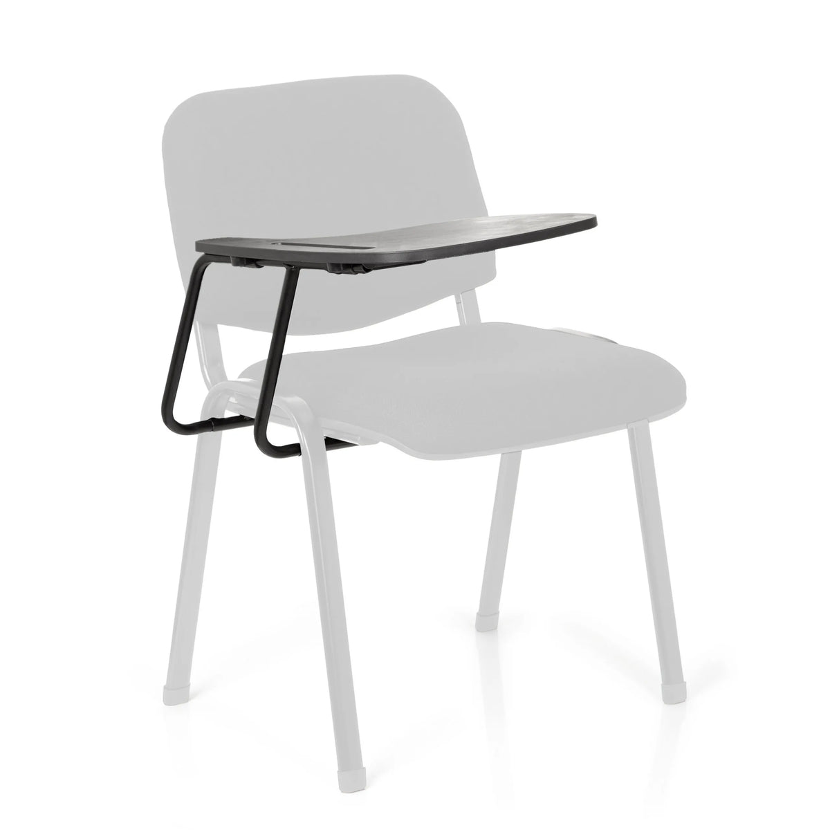 Black four-legged chair TABLET XT 600 with attached writing tablet by hjh OFFICE – 360-degree view (front view 0°)