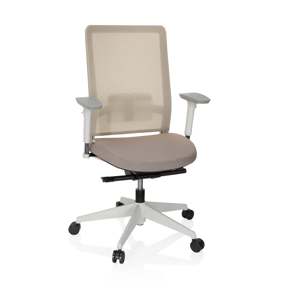 Beige Professional Office Chair PURE WHITE with mesh back and five-caster base by hjh OFFICE – 360-degree view (front view 20°)