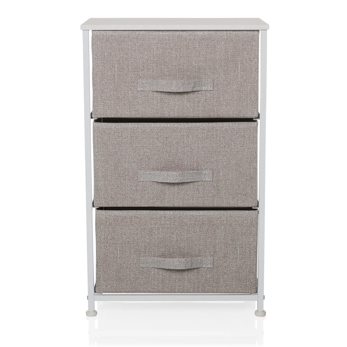 Grey Chest of drawers FOLDRESS M with three fabric drawers and a white frame by hjh LIVING – 360-degree view (front view 0°)