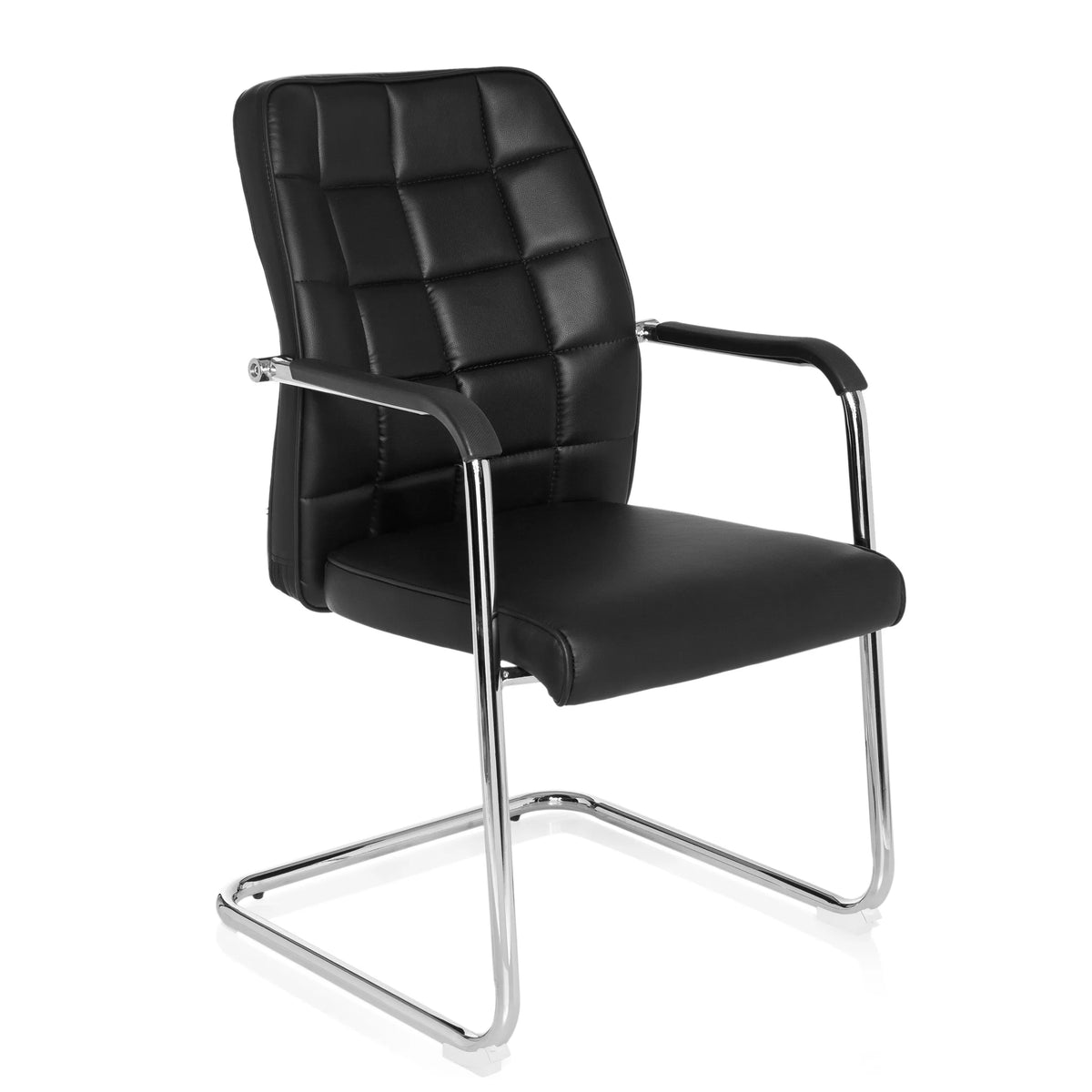 Black cantilever chair FLEXO V with square stitching and armrests by hjh OFFICE – 360-degree view (front three-quarter view 40°)