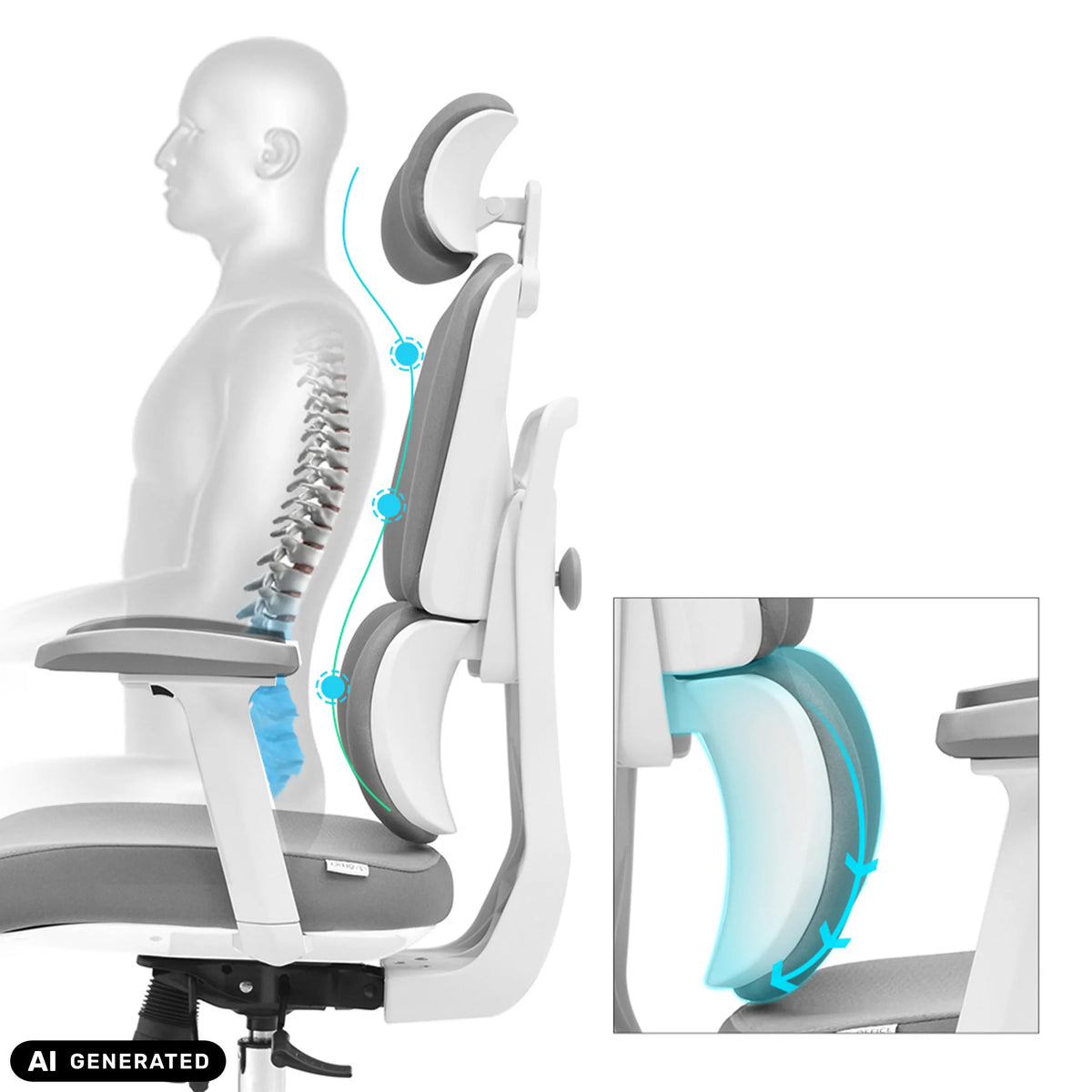 Lumbar support of the Professional Office Chair Ergomy WF 2 by hjh OFFICE (AI-generated image)