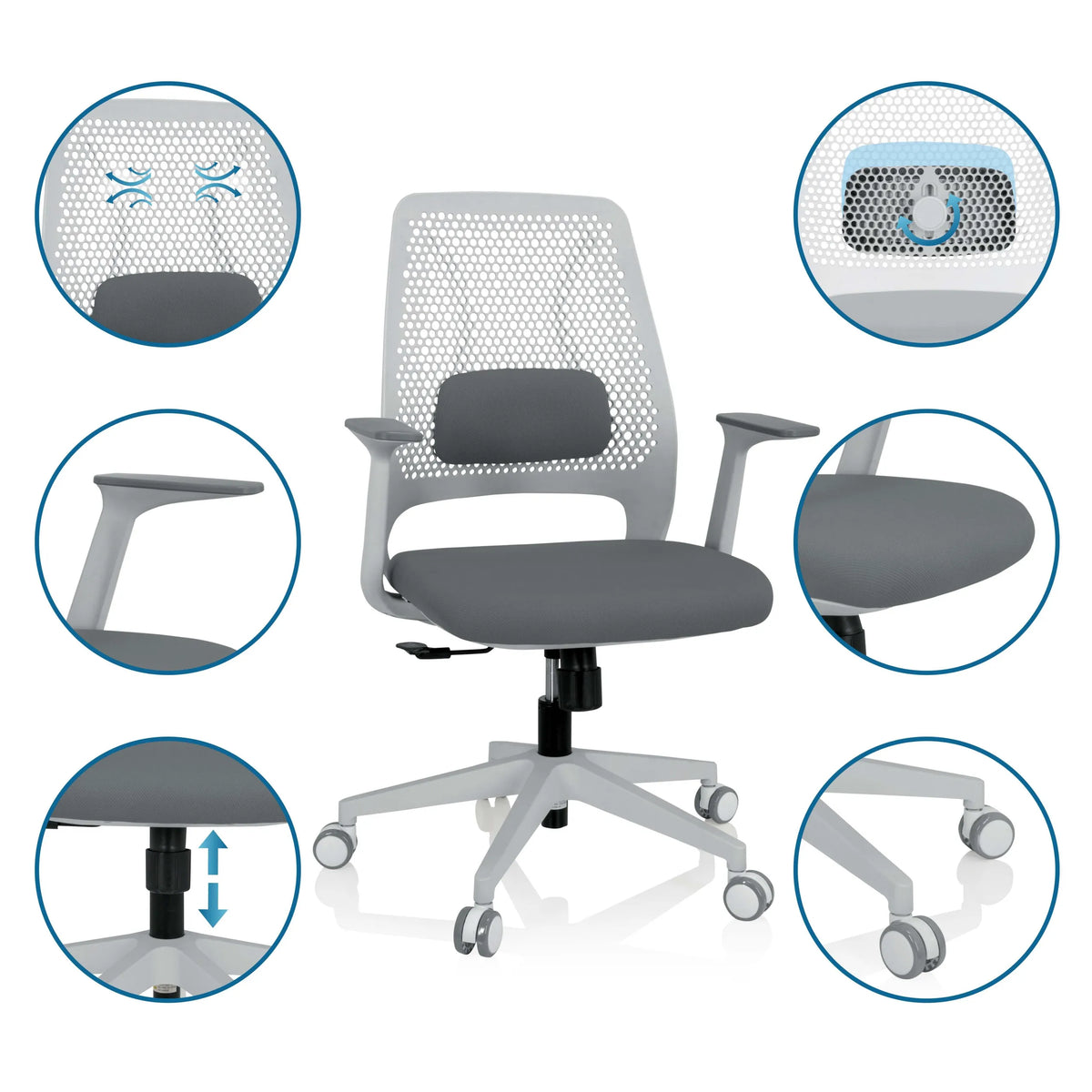 Grey Home Office Chair PARFERIO W with mesh back, armrests and castors by hjh OFFICE