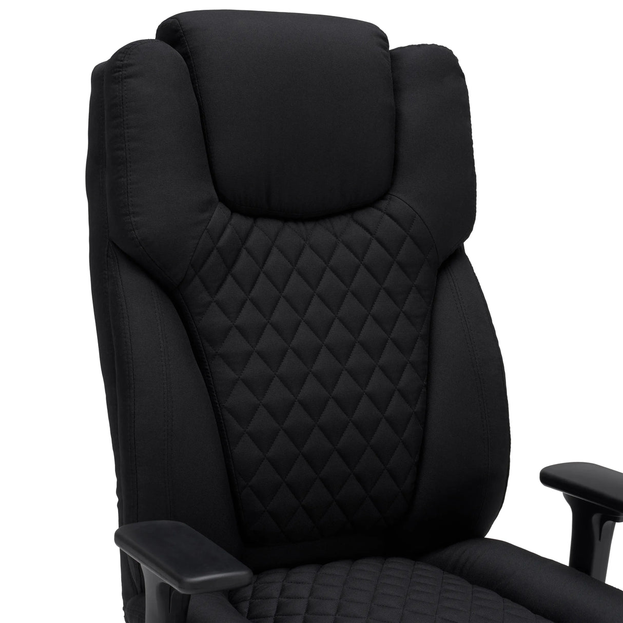 Diamond-stitched backrest of the XXL Pullmann Gen2 swivel chair in black fabric by hjh OFFICE