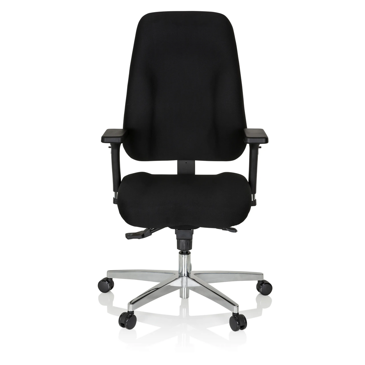 Black Professional Office Chair ZENIT COMFORT with armrests and five-caster base by hjh OFFICE – 360-degree view (front view 0°)