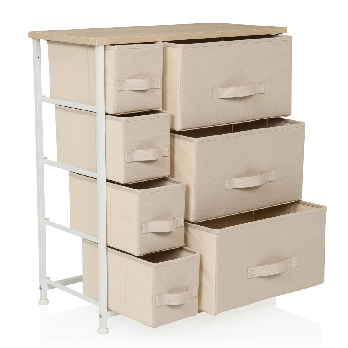 FOLDRESS B chest of drawers in beige with six fabric drawers and white metal frame by hjh LIVING