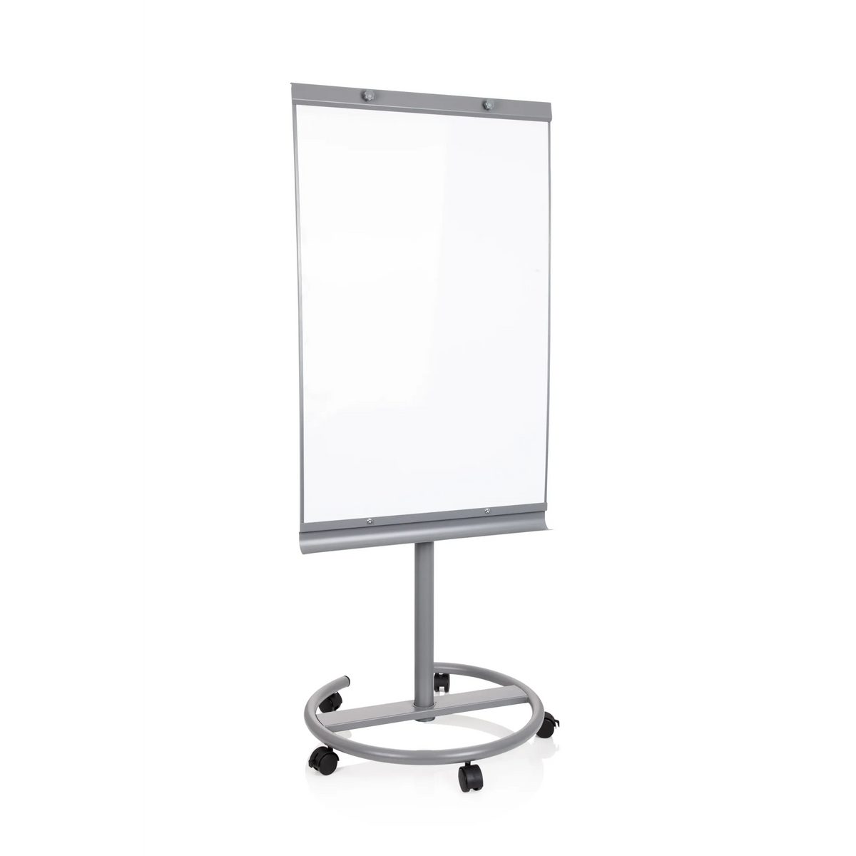 Silver Whiteboard MULTIBOARD on a mobile stand with castors by hjh OFFICE – 360-degree view (front view 17°)