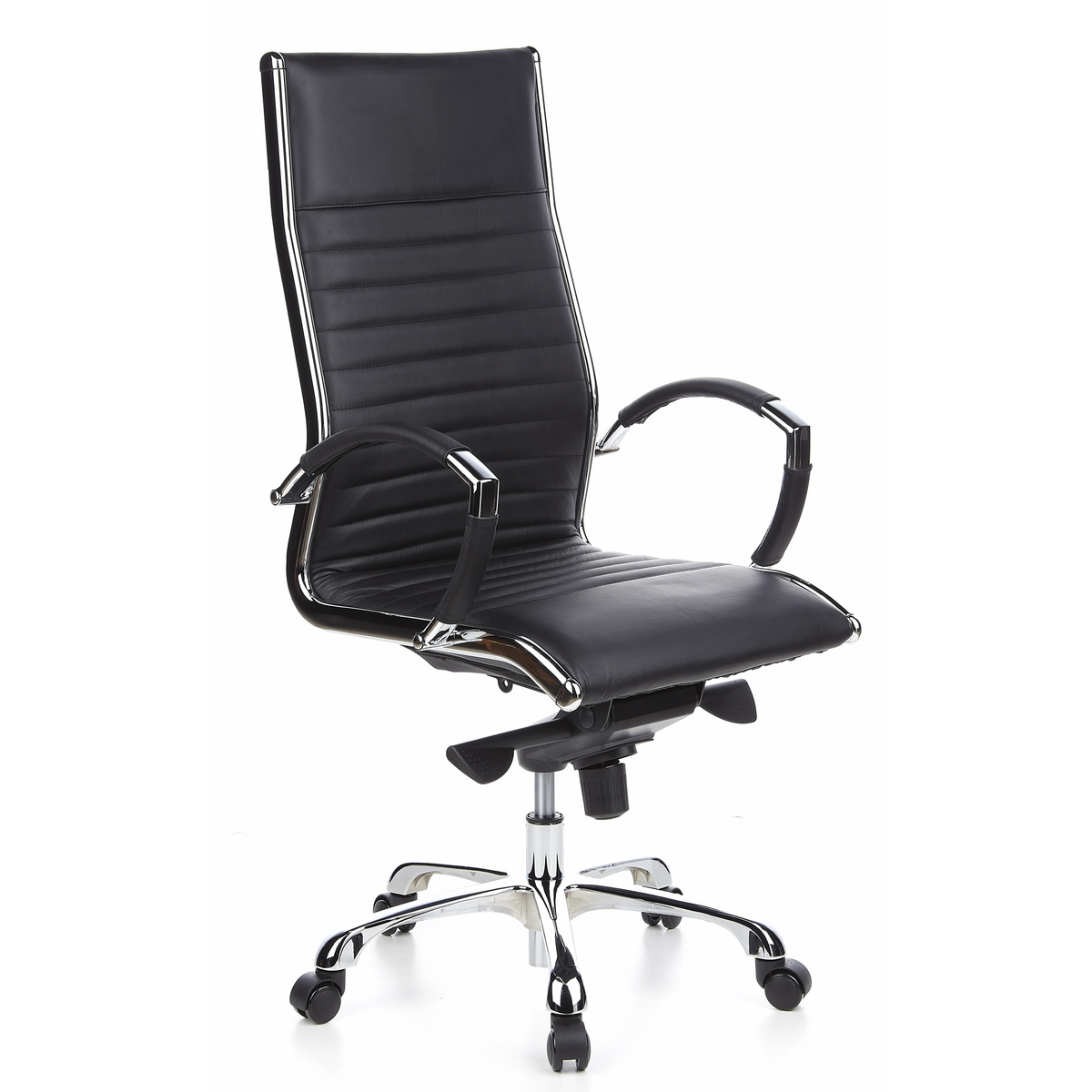 Black Professional Executive Chair PARMA 20 with quilted leather upholstery and five-caster base by hjh OFFICE – 360-degree view (front three-quarter view 40°)