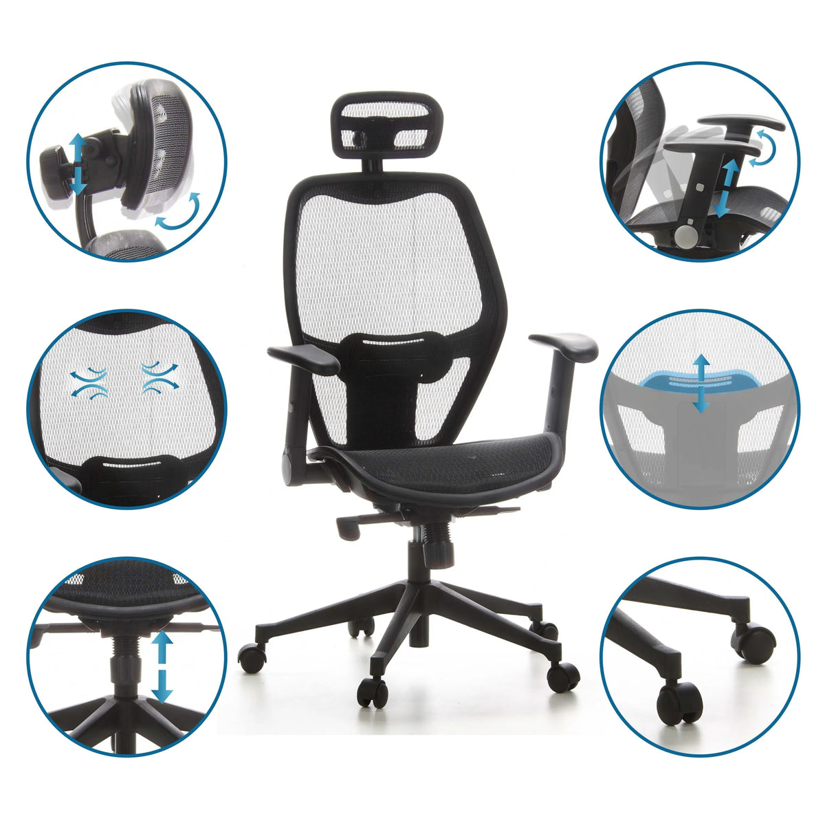 Adjustable features of the Professional Office ChAIR-PORT with black mesh cover by hjh OFFICE