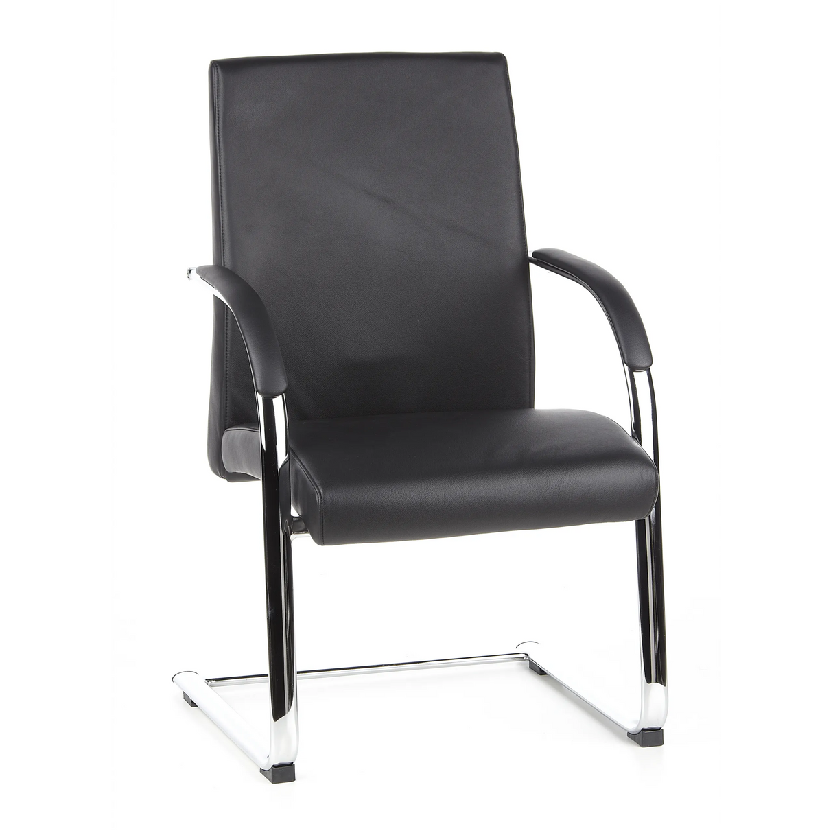 Black cantilever chair BAROLO V with armrests and chrome sled base by hjh OFFICE – 360-degree view (front view 20°)