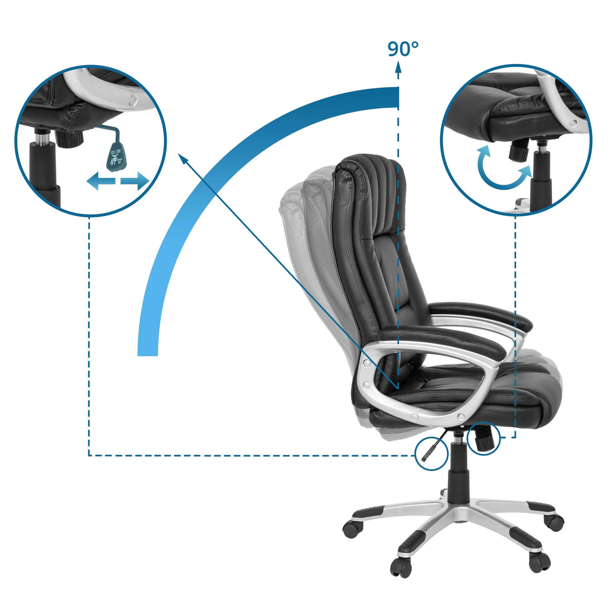 Adjustable tilt angle up to 90 degrees of the Home Office Chair RELAX CL150 by MyBuero