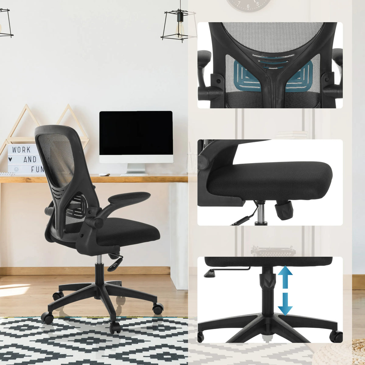 Black Home Office Chair BELIO with mesh back and height adjustment by hjh OFFICE