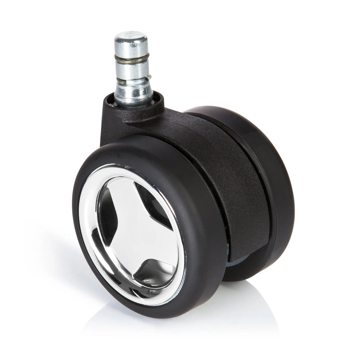 Black 5x ROLO GAME No-Noise 11mm/60mm castors for hard floors with chrome details by hjh OFFICE – 360-degree view (front view 0°)