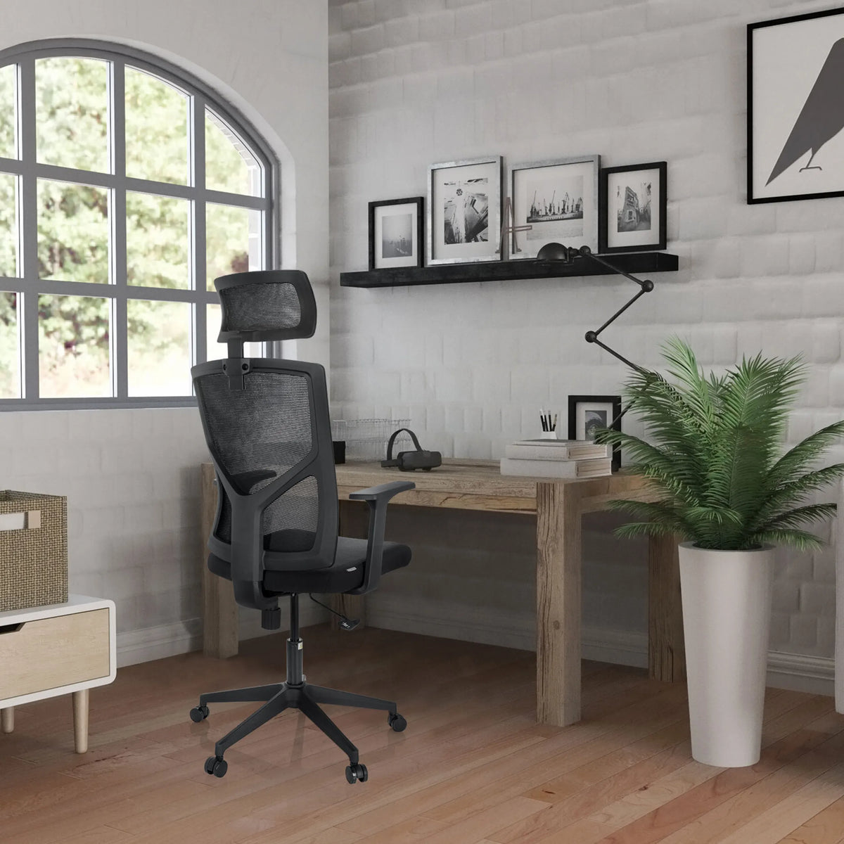 Black Home Office Chair BRETON B with headrest and mesh back by hjh OFFICE