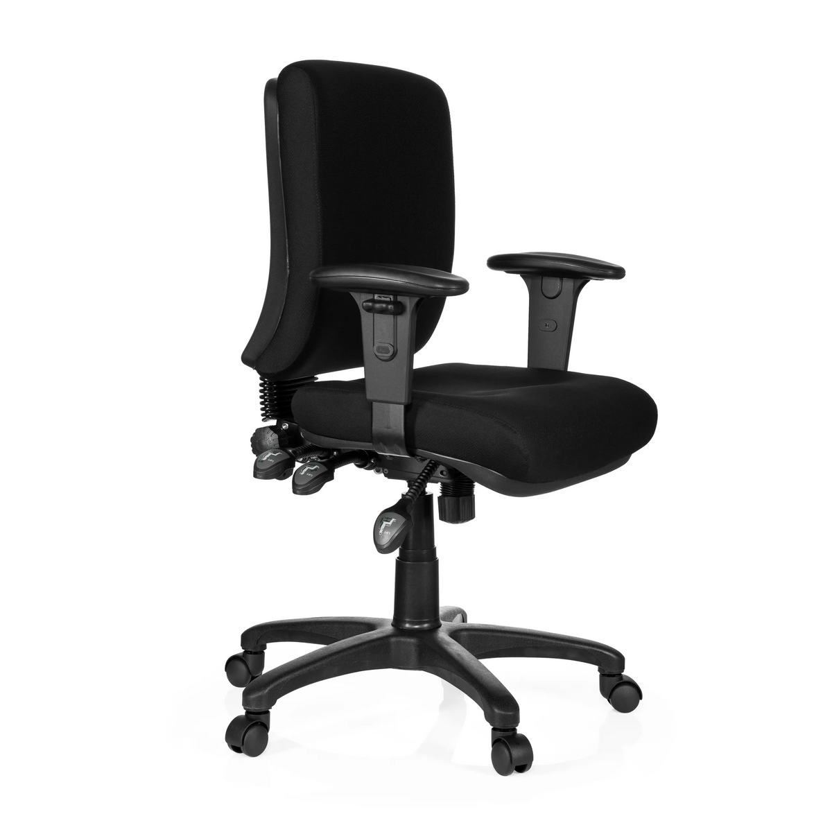 Black Professional Office Chair ZENIT BASE with armrests and five-caster base by hjh OFFICE – 360-degree view (front three-quarter view 60°)