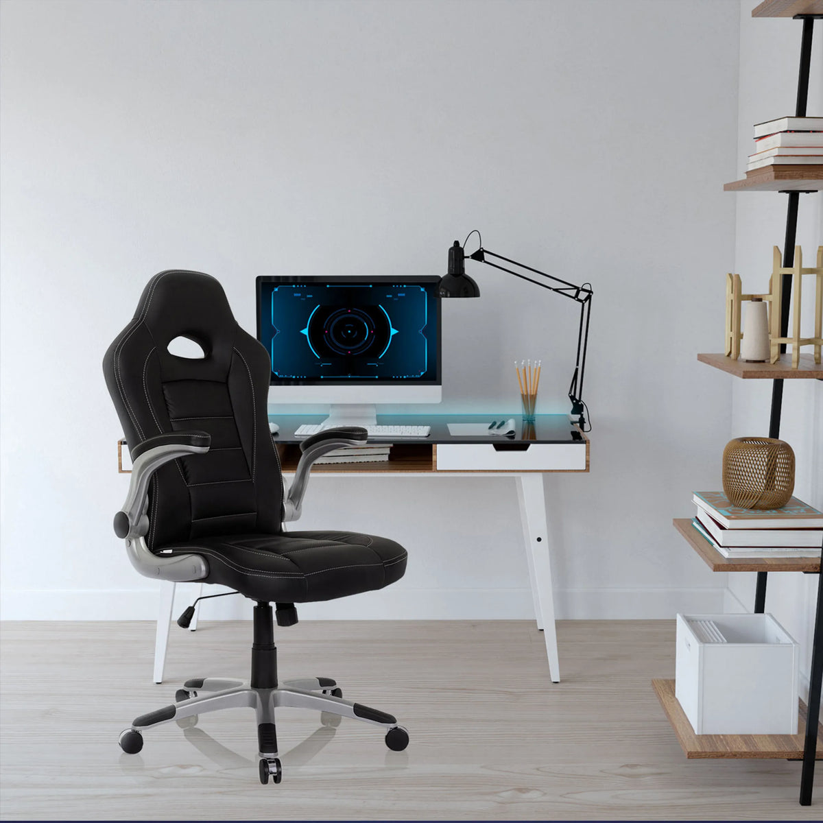 Black Gaming chair GAME SPORT with armrests and castors at a desk by hjh OFFICE