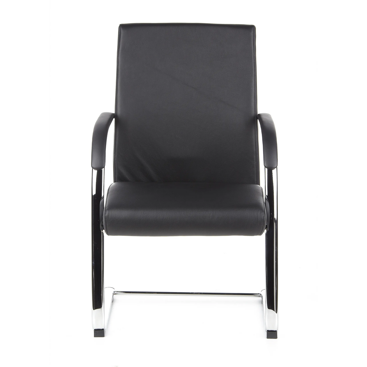 Black cantilever chair BAROLO V with armrests and chrome sled base by hjh OFFICE – 360-degree view (front view 0°)