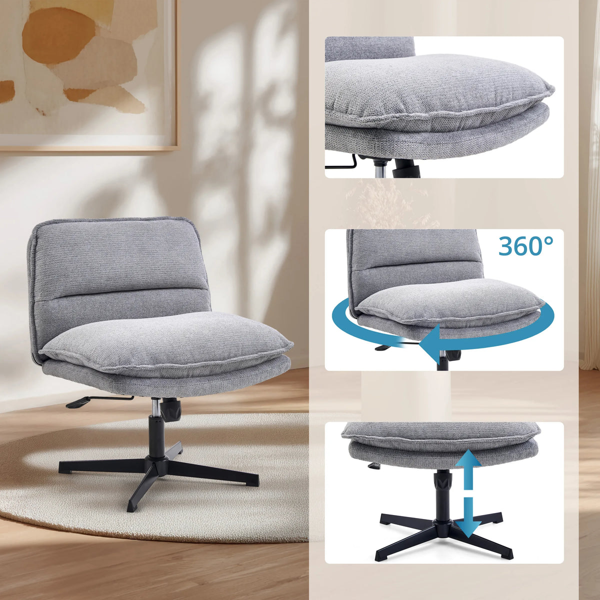 Height-adjustable and 360-degree swivel lounge chair Criss-Cross 20 in dark grey by hjh LIVING