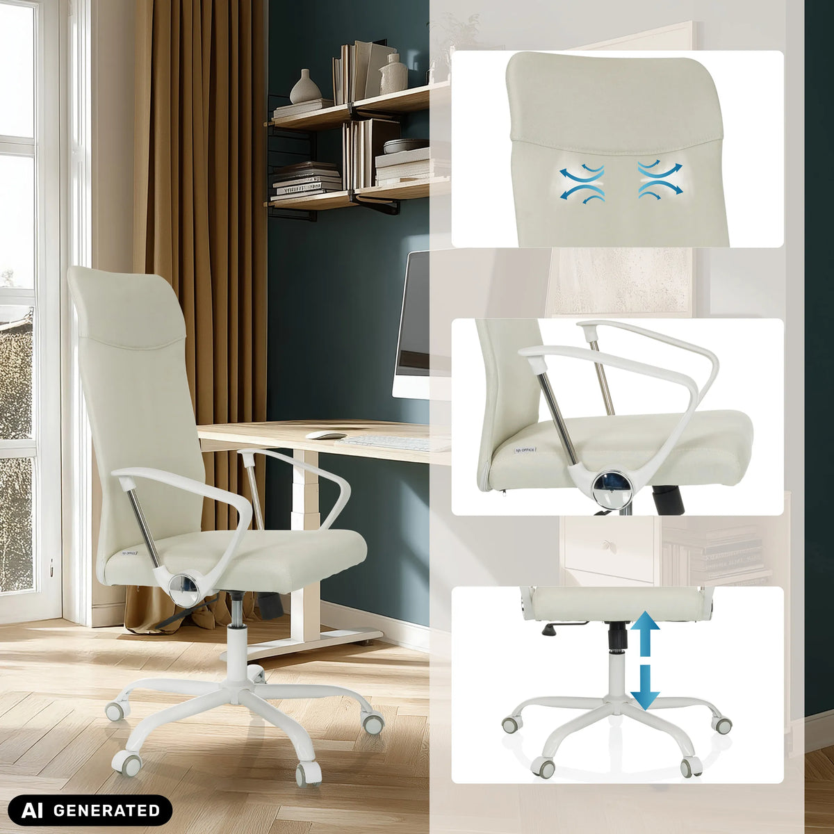 Home Office Chair STRYKA W in beige with lumbar support and height adjustment by hjh OFFICE (AI-generated image)