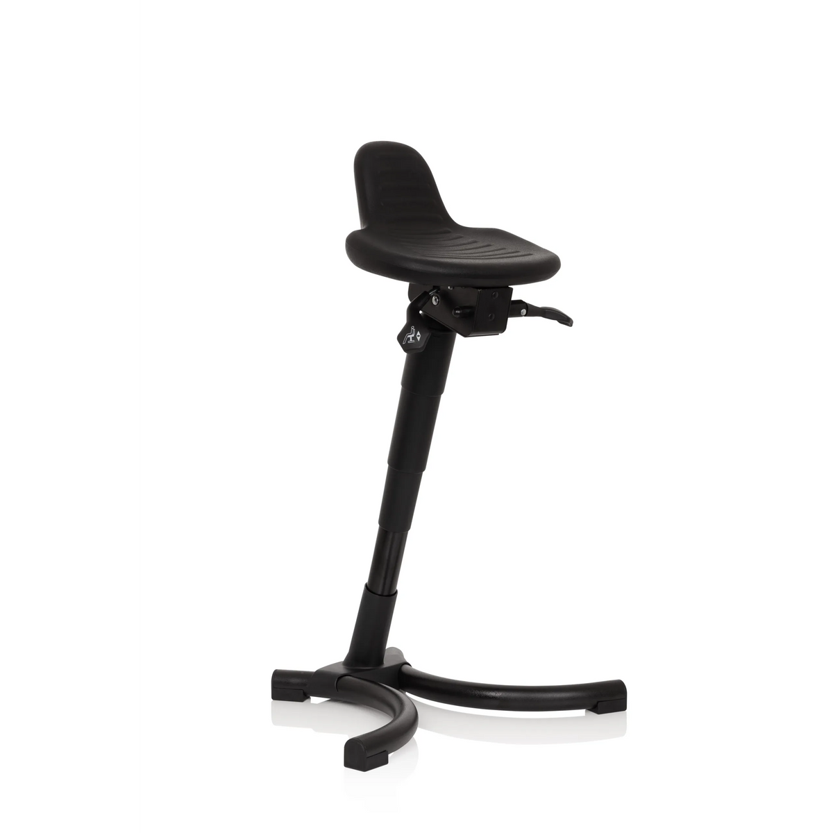 Black Standing aid TOP WORK 34 with seat, backrest and four-legged base by hjh OFFICE – 360-degree view (front three-quarter view 40°)