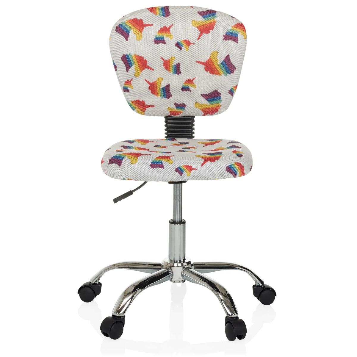 Swivel Chair – Children KID BUBBLE with colourful rainbow motif and five-caster base by hjh OFFICE – 360-degree view (front view 0°)