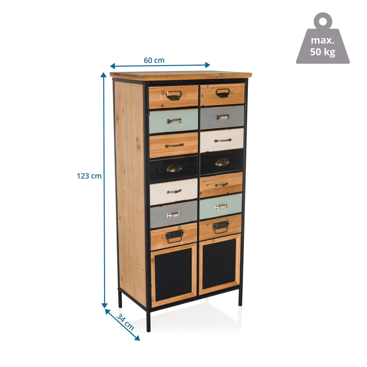 Maßansicht der Kommode CONTINENTO HIGH mit 123 × 60 cm und einer Traglast von 50 kg von hjh LIVING