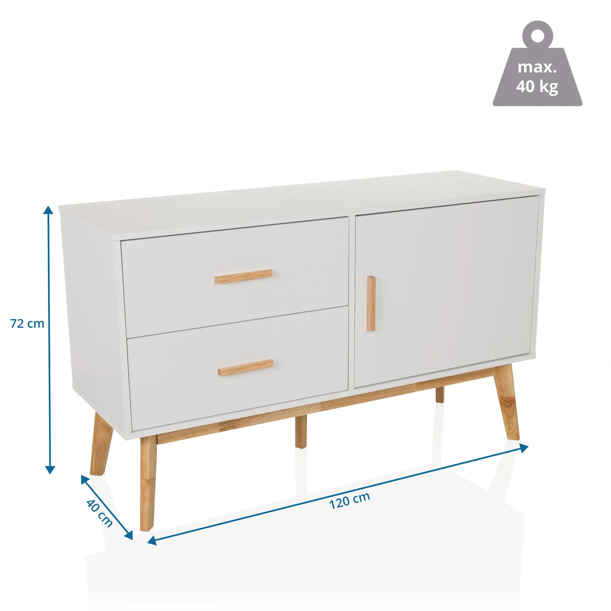 Dimensional view of the Sideboard TAROLO with 120 × 40 cm and a maximum load of 40 kg by hjh LIVING