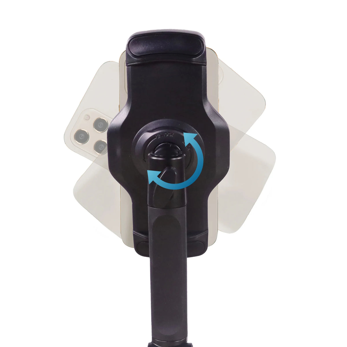 Ball joint with blue rotation arrow of the FLEXMOBI III mobile phone & tablet holder in black by hjh OFFICE