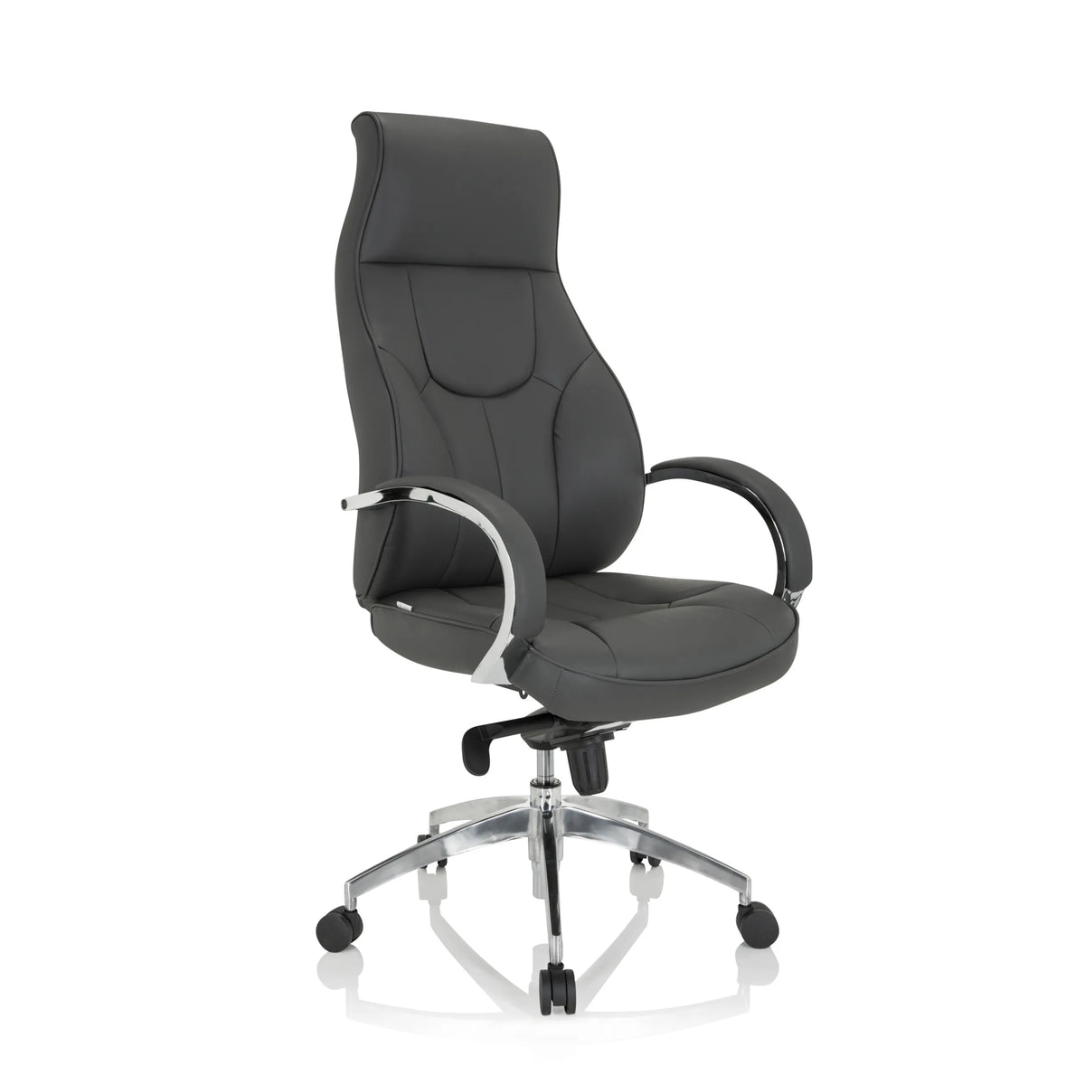 Grey Professional Executive Chair ELEGANCE I with armrests and a polished five-caster base by hjh OFFICE – 360-degree view (front three-quarter view 40°)