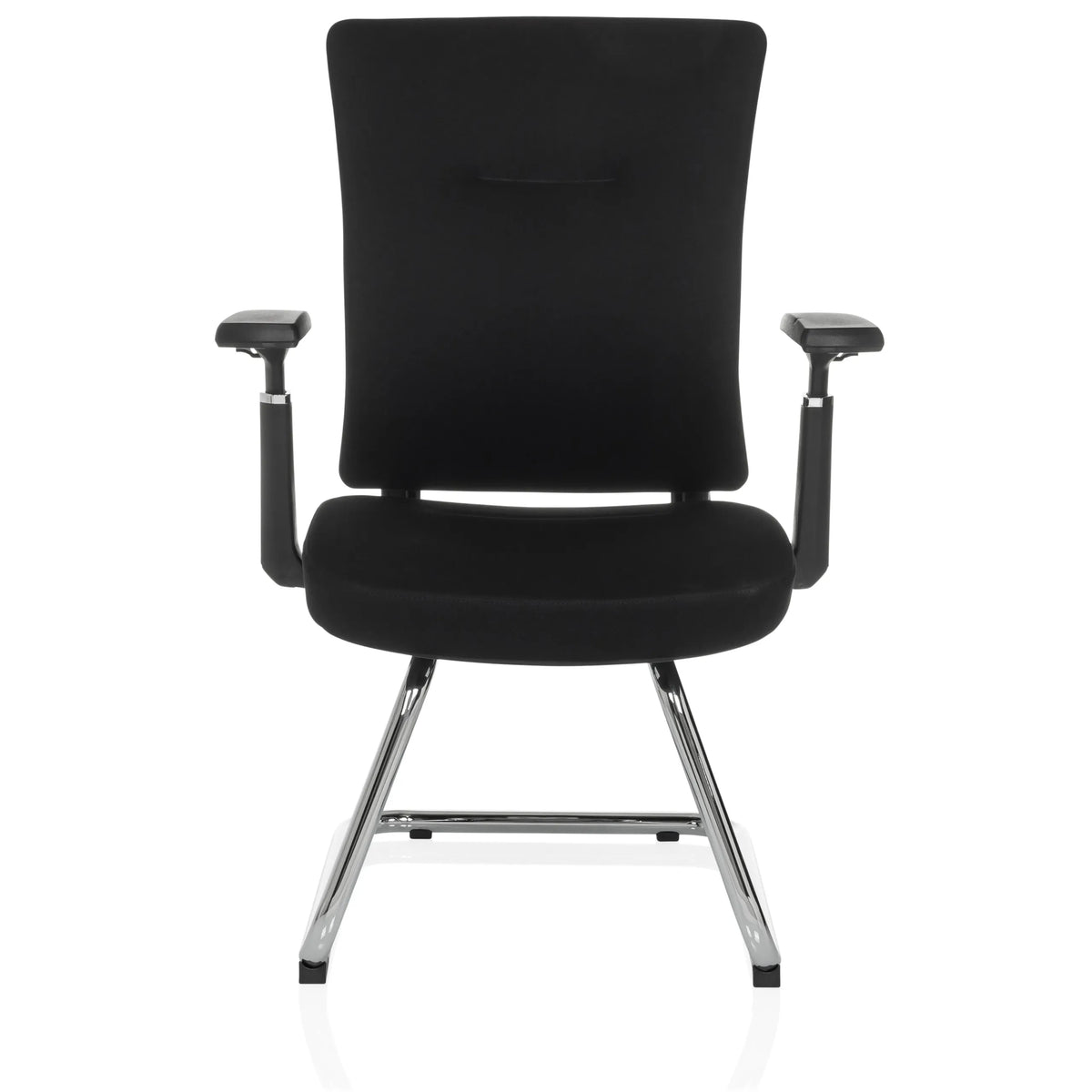 Black cantilever chair CAPTIVO PRO V with armrests and fabric upholstery by hjh OFFICE – 360-degree view (front view 0°)