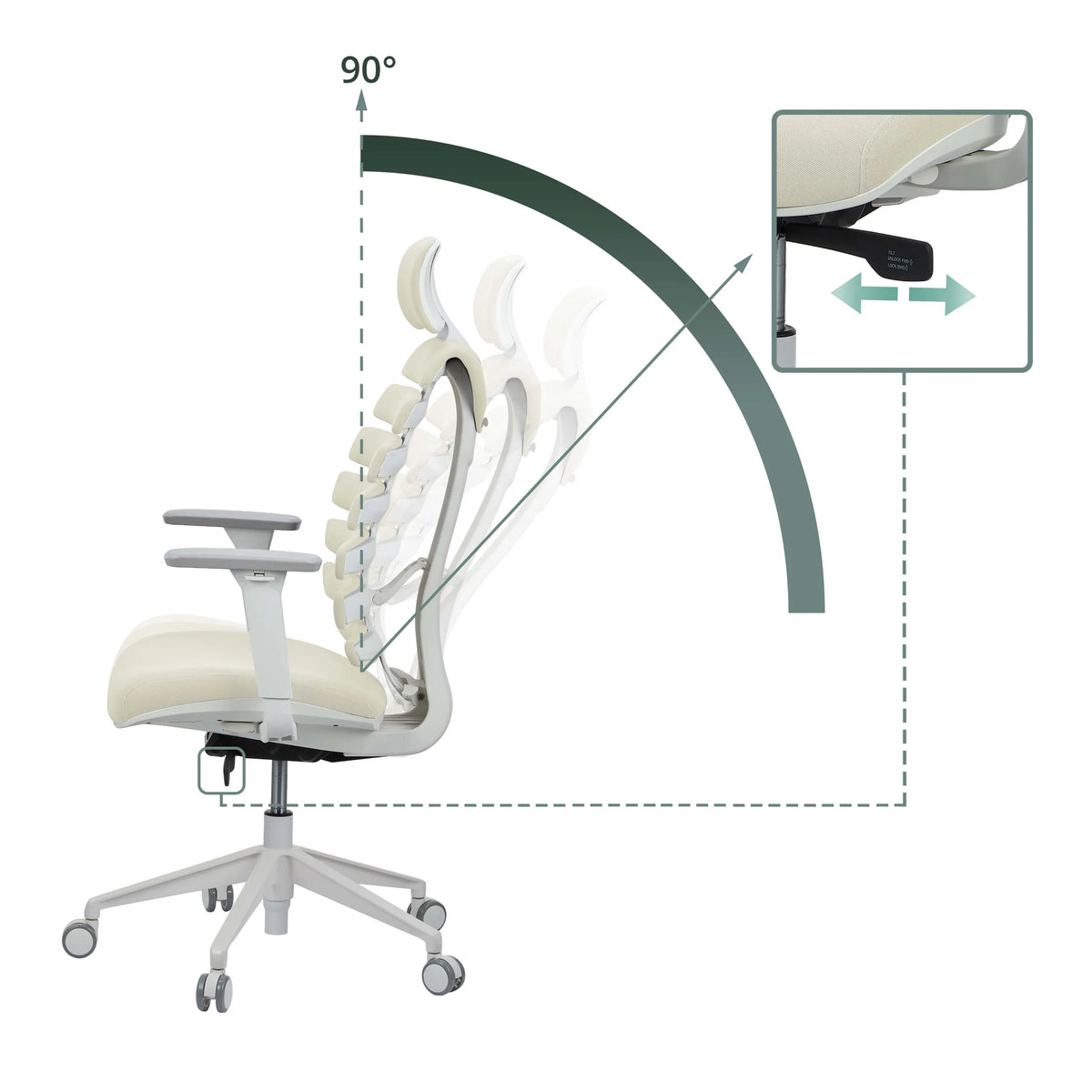 Adjustable backrest of the ERGO LINE W professional office chair with a tilt angle of up to 90° by hjh OFFICE