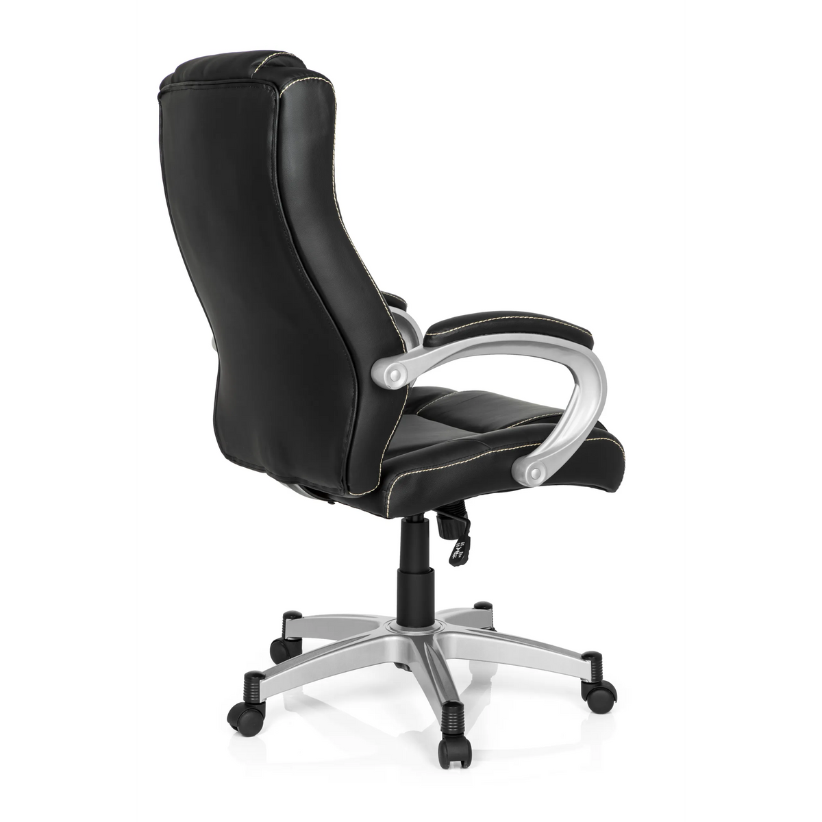 Black Gaming chair RELAX CL180 with padding and five-caster base by MyBuero – 360-degree view (rear three-quarter view 120°)