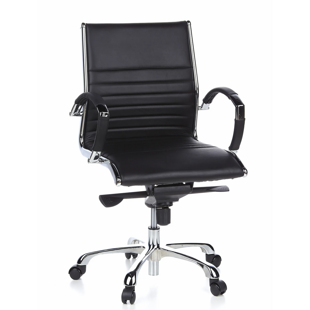 Black Professional Executive Chair PARMA 10 with cross stitching and glossy five-caster base by hjh OFFICE – 360-degree view (front view 20°)