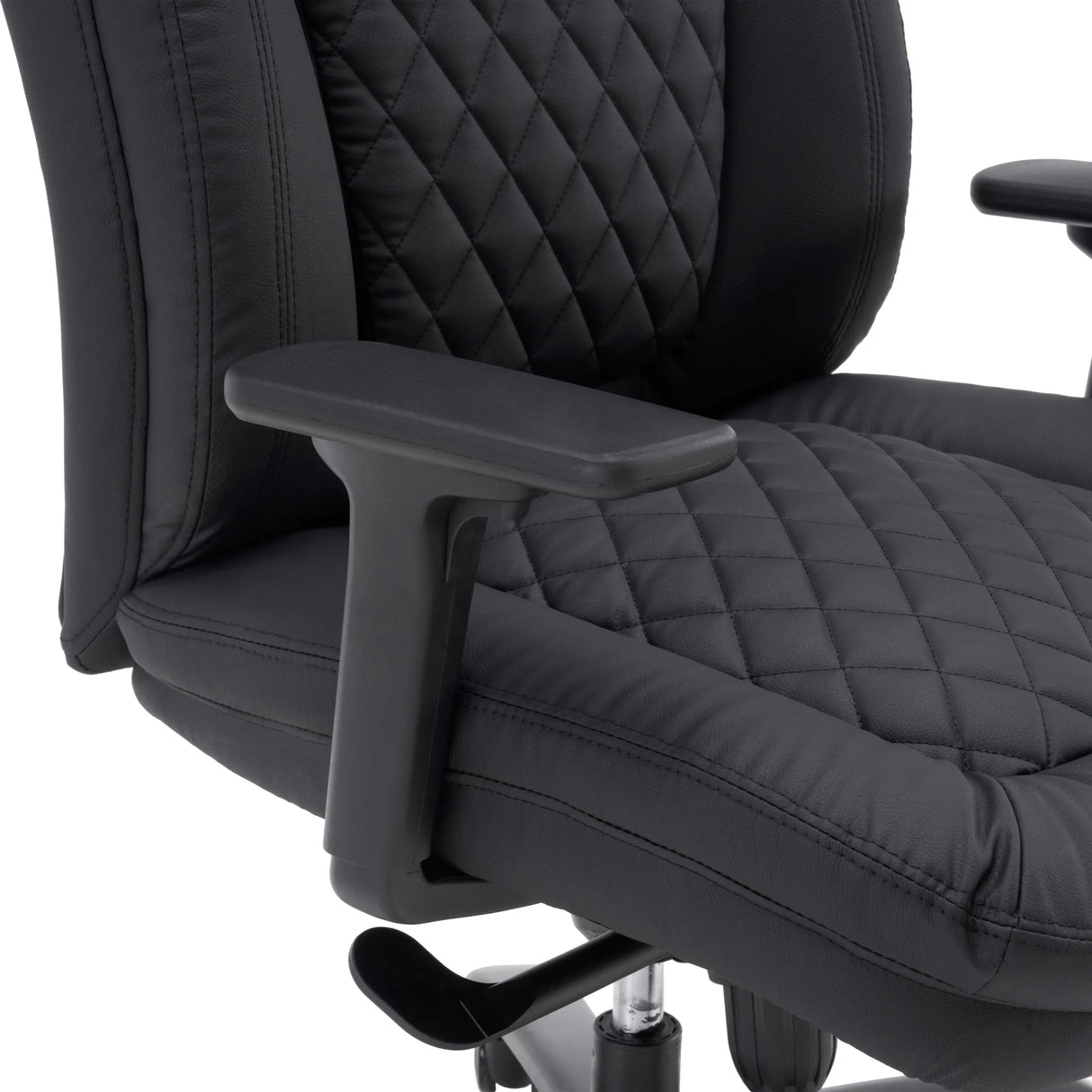 Armrest and quilted faux leather upholstery of the XXL Pullmann Gen2 swivel chair in black by hjh OFFICE