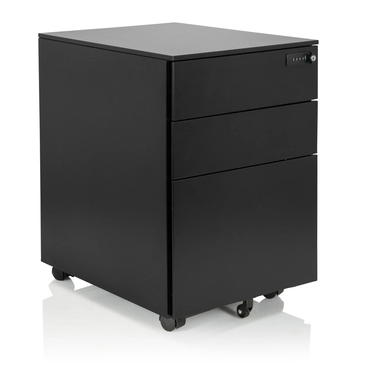 Black metal Mobile Drawer Unit COLOR OS I with three drawers and castors by hjh OFFICE – 360-degree view (front three-quarter view 40°)