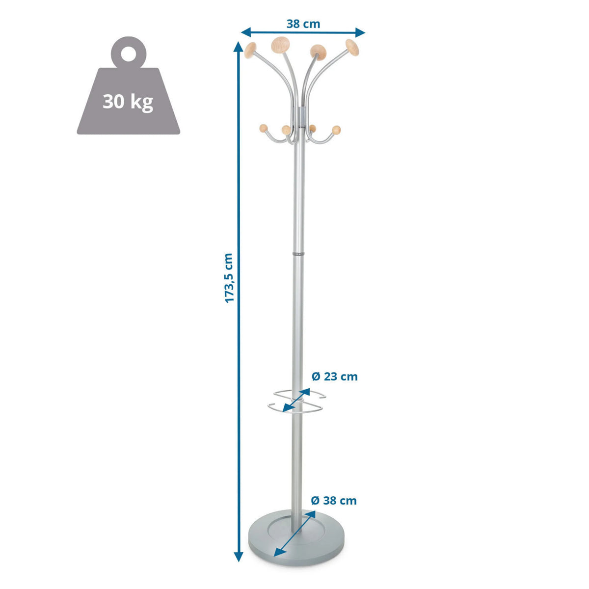 Dimensional drawing of the Coat Stand SPACE with a height of 173.5 cm by hjh OFFICE