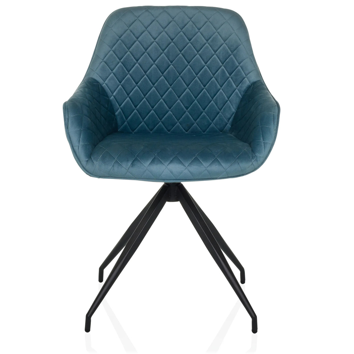 Blue-grey upholstered chair ELVERUM with stitching and black four-leg base by hjh LIVING – 360-degree view (front view 0°)