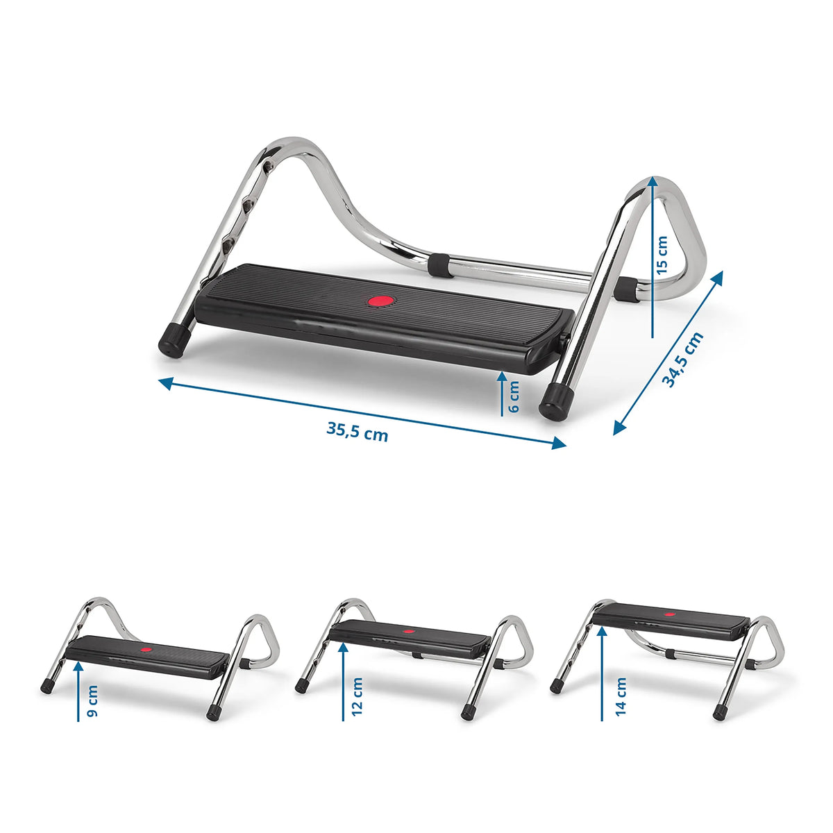 Dimensional view of the Footrest PODI IV with 35.5 × 34.5 cm by hjh OFFICE