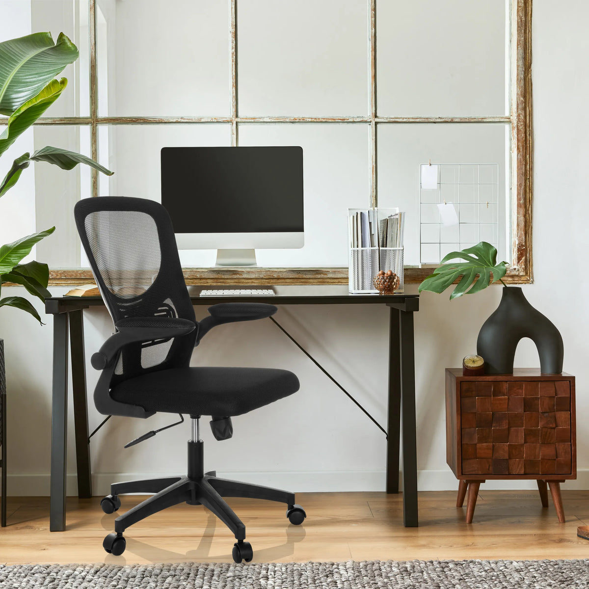 Black Home Office Chair BELIO with mesh backrest and castors by hjh OFFICE