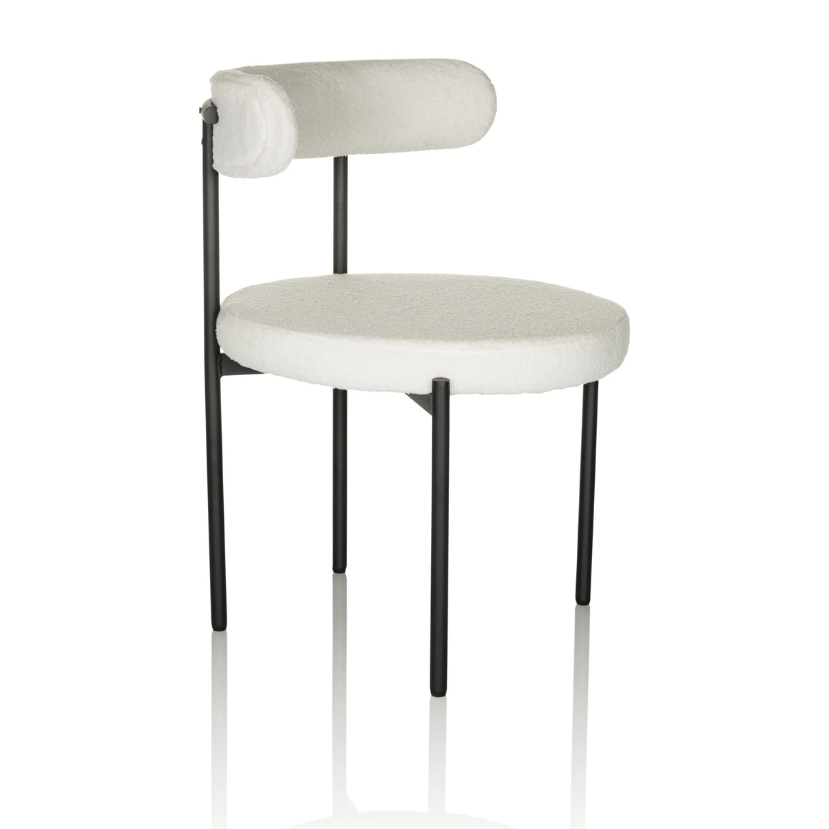 White upholstered chair TEDIO with rounded seat and backrest and black legs by hjh OFFICE – 360-degree view (front three-quarter view 60°)