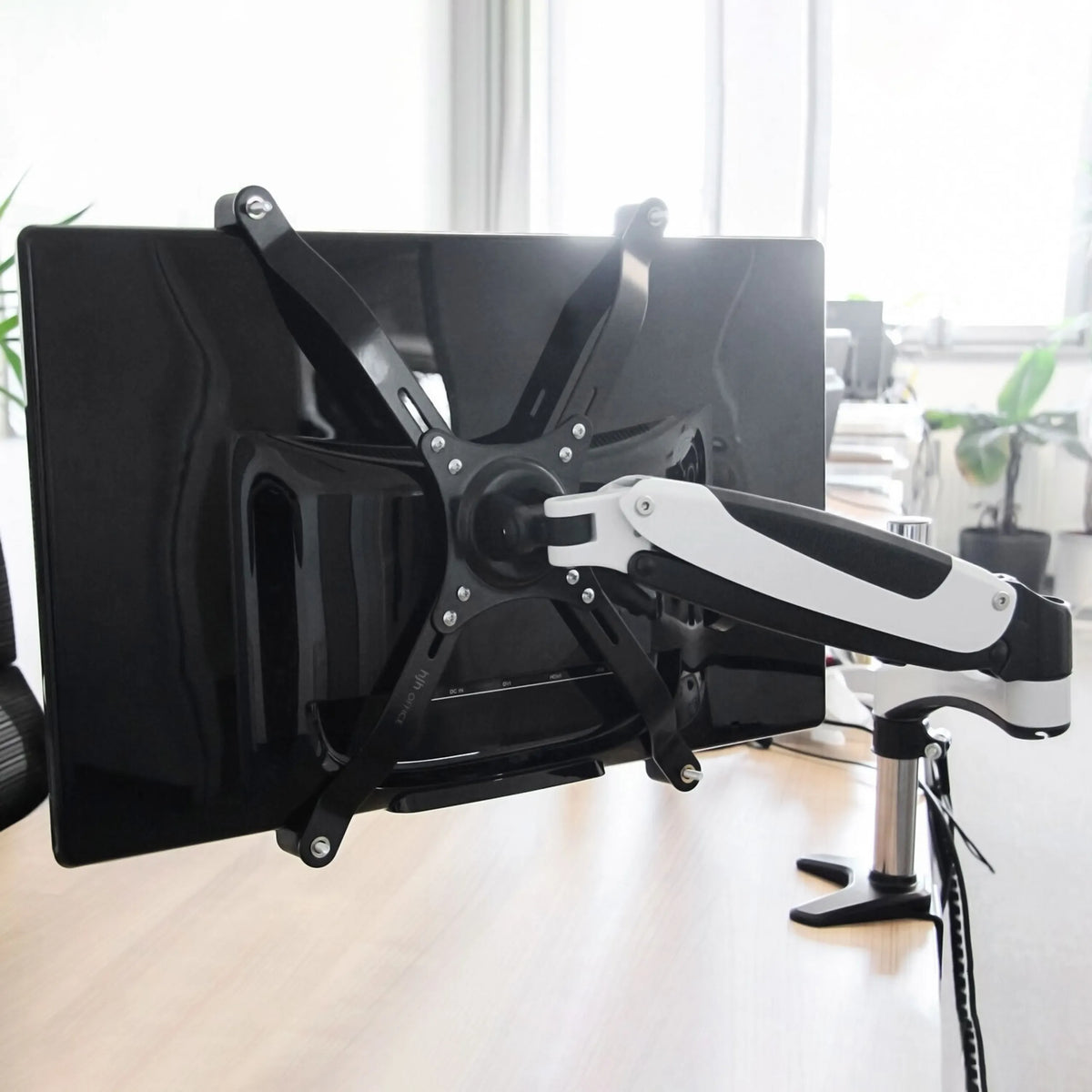 Rear view with adapter set of the VM-A4 Monitor Mount in black by hjh OFFICE