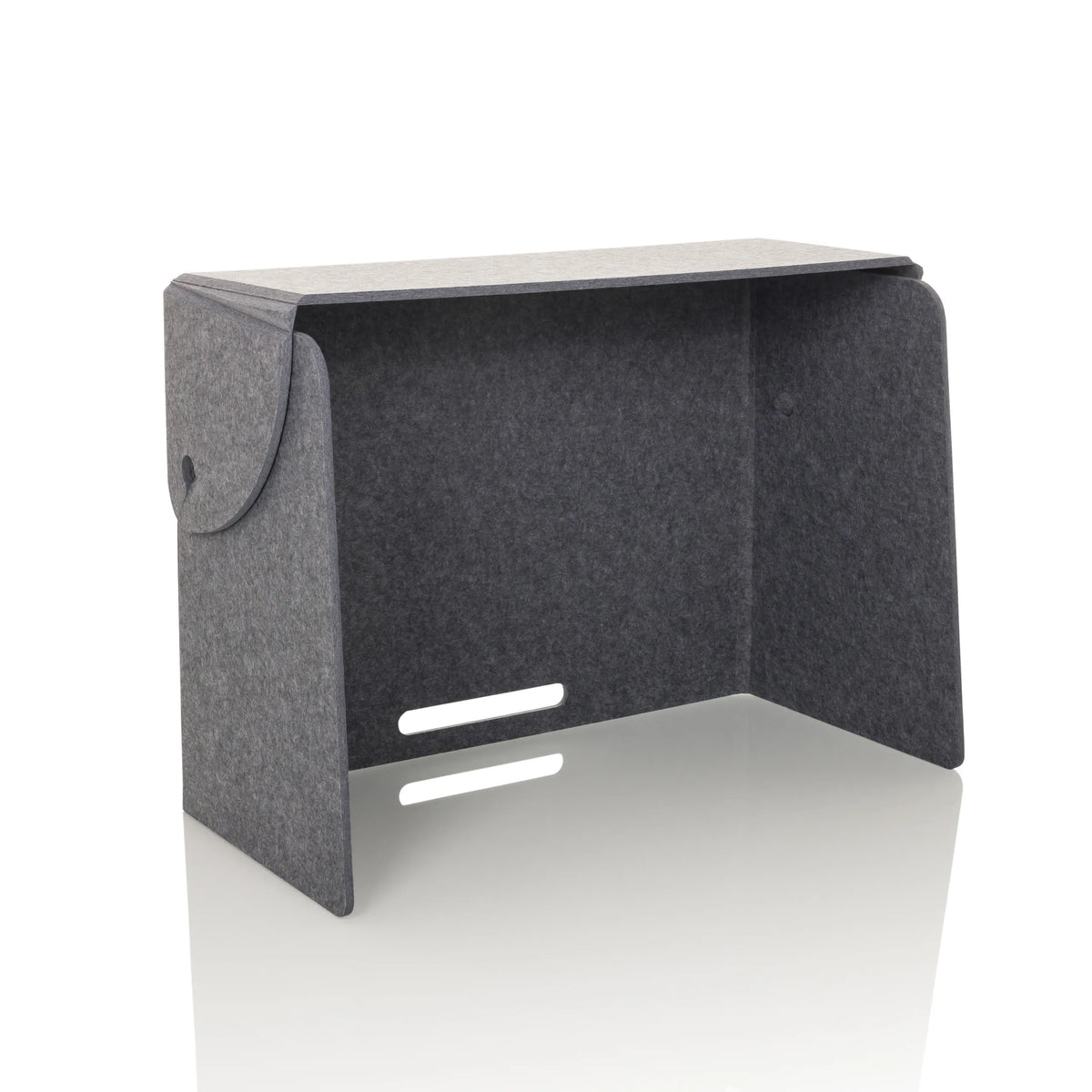 Grey table partition FLEXMIUT FOLD with two horizontal cable outlets by hjh OFFICE – 360-degree view (front three-quarter view 30°)