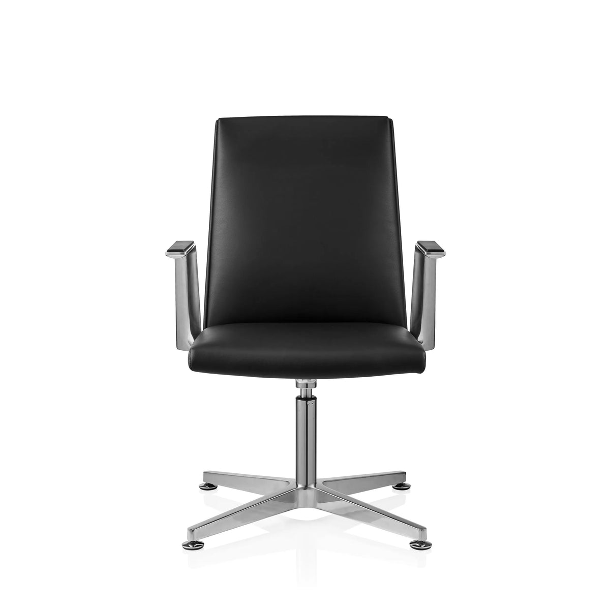 Black guest chair AMBASSADO V with armrests and glossy star base by hjh OFFICE – 360-degree view (front view 0°)