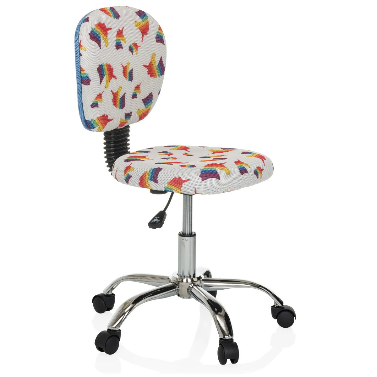 Swivel Chair – Children KID BUBBLE with colourful rainbow motif and five-caster base by hjh OFFICE – 360-degree view (front three-quarter view 60°)