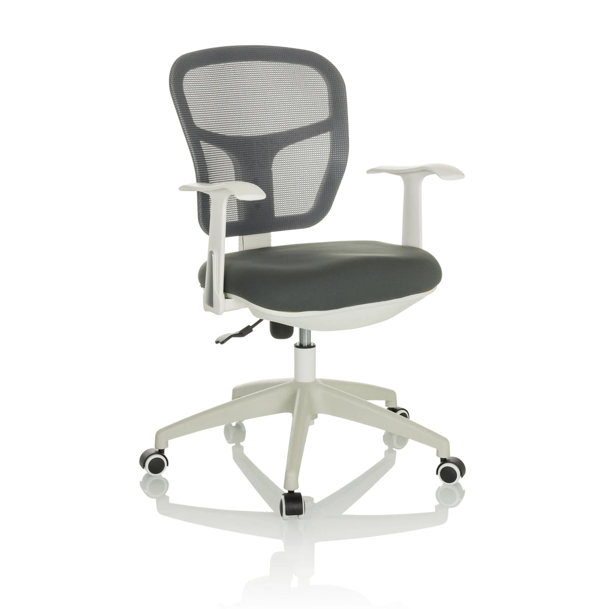 Grey Home Office Chair TOP 108 W with mesh back and five-caster base by hjh OFFICE – 360-degree view (front three-quarter view 30°)