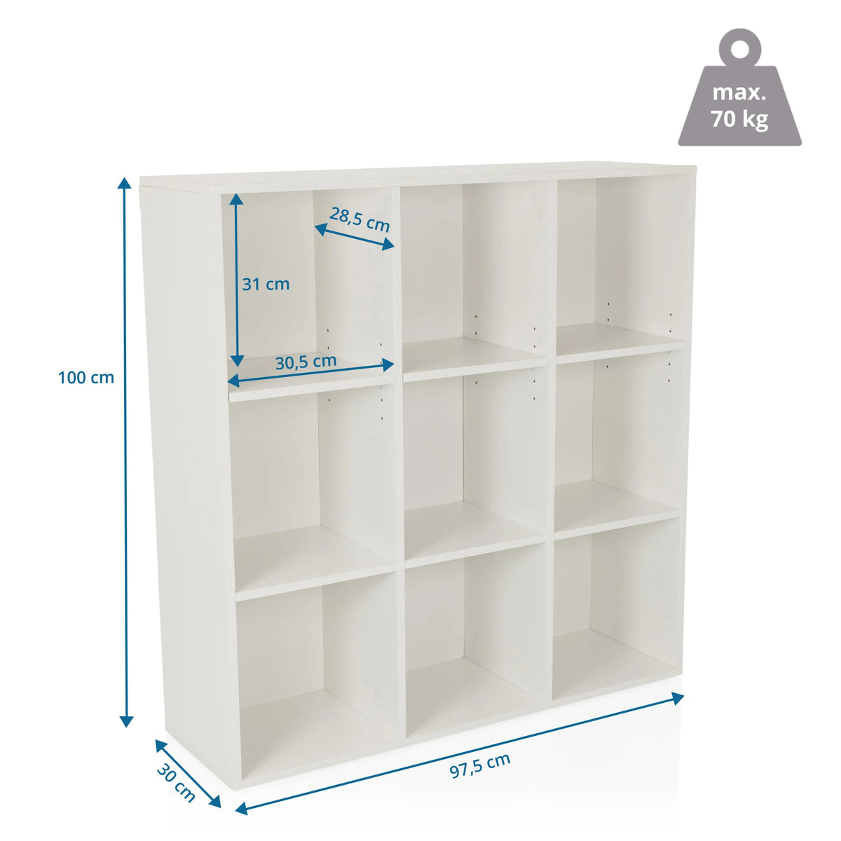 Dimensional drawing of the Shelf BJORKE with 97.5 x 100 cm by hjh LIVING