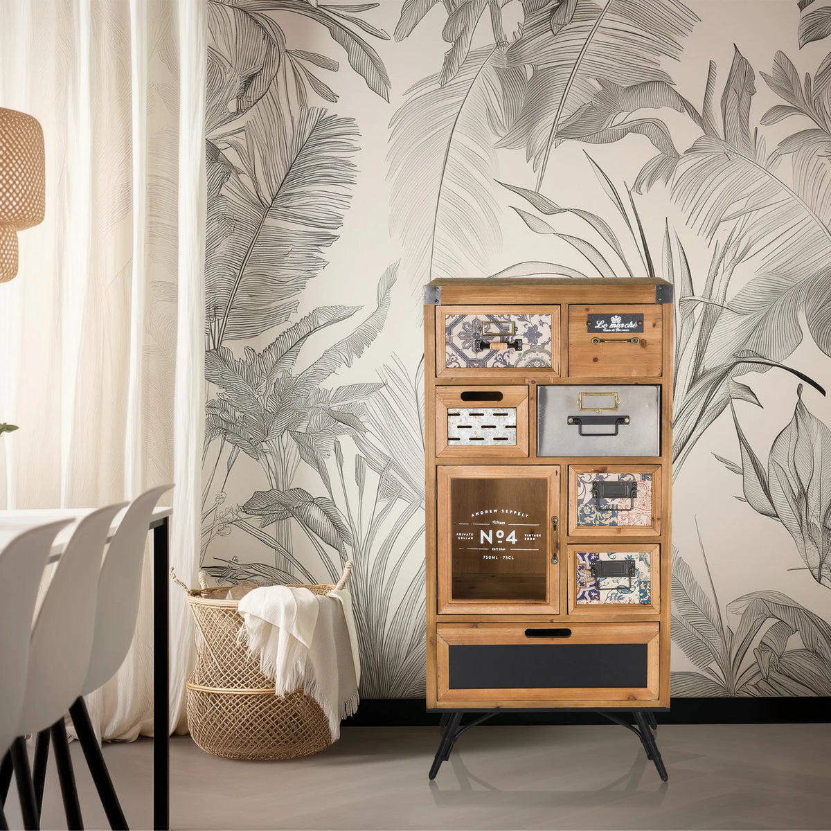 Sideboard CONTINENTO S in dark wood colours with various drawers and metal feet by hjh LIVING